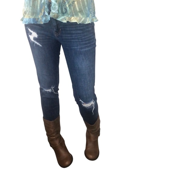 Stitchfix id:23 Jeans Tapered Sz 28 Distressed Modern Skinny Dark Wash Stretch - Picture 3 of 10